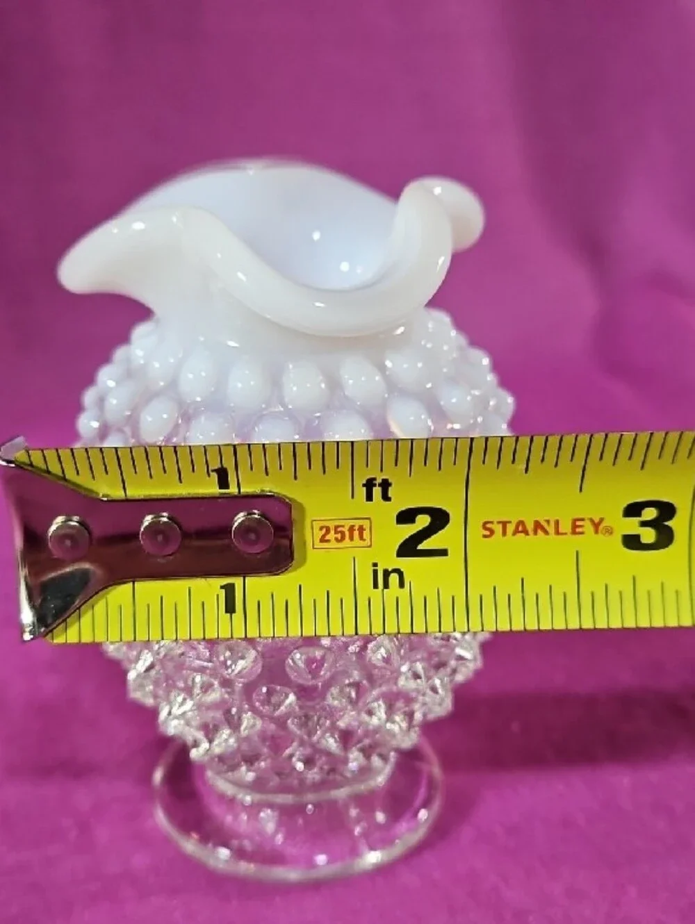 Vintage Fenton French Opalescent Hobnail Mini Ruffled Vase 4